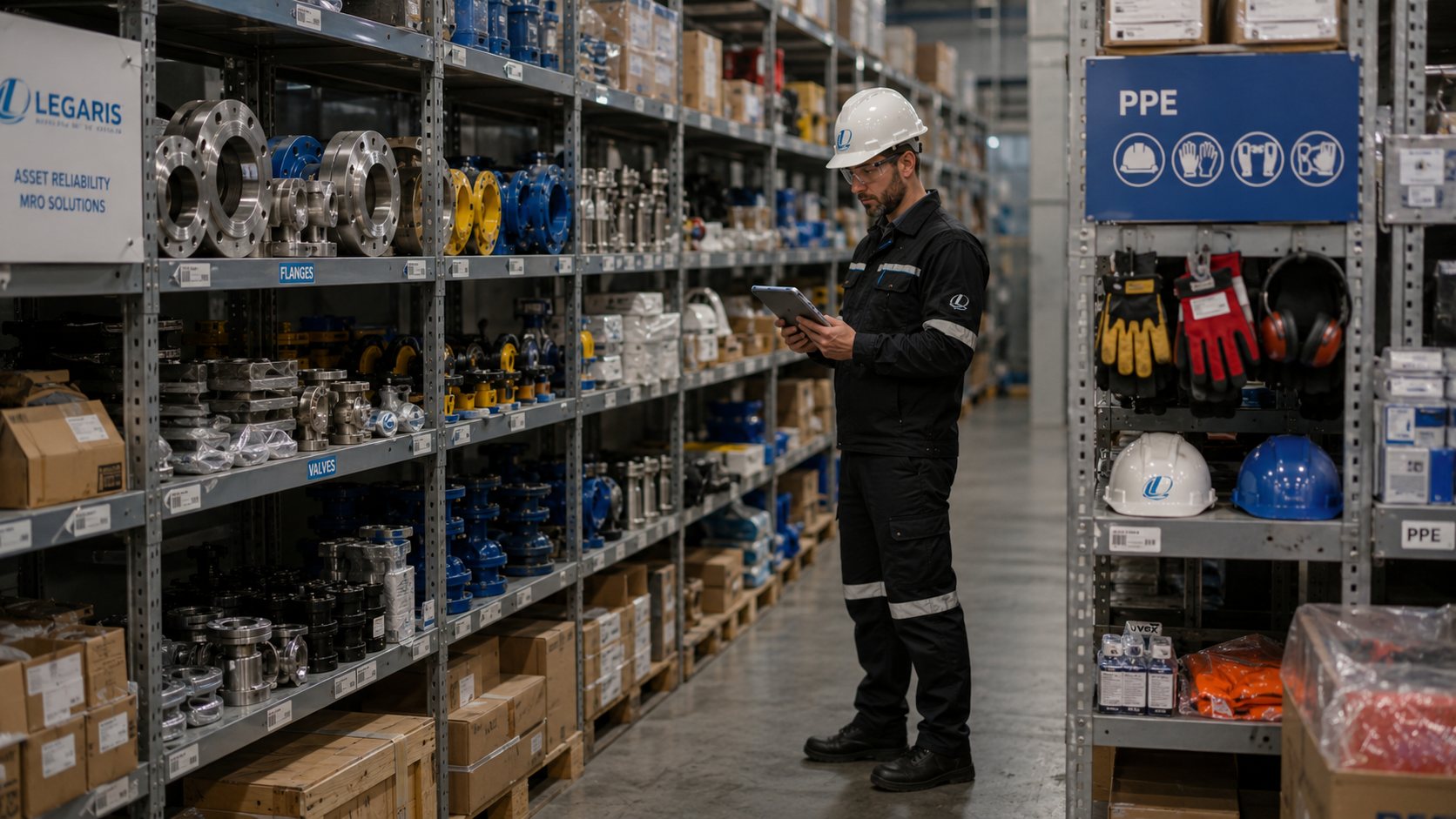 Mãos protegidas por luvas de segurança durante intervenção em equipamento industrial
